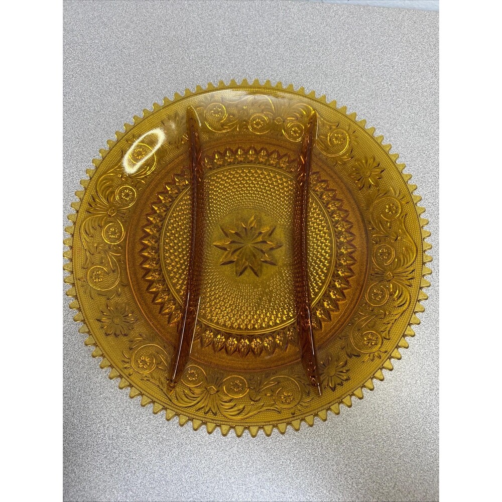 Vintage Indiana Tiara Amber Heavy Glass 12” Sandwich Platter,‎ 3 Divisions.
